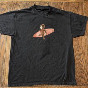 Curious George surfing graphic black cotton tee T shirt black